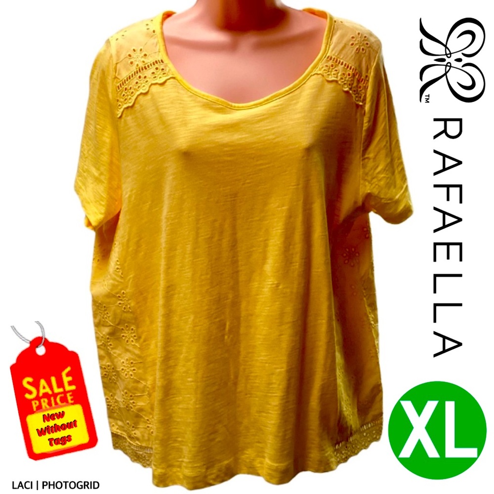 Lace Eyelet Embellished Sunshine Yellow Pullover Tee